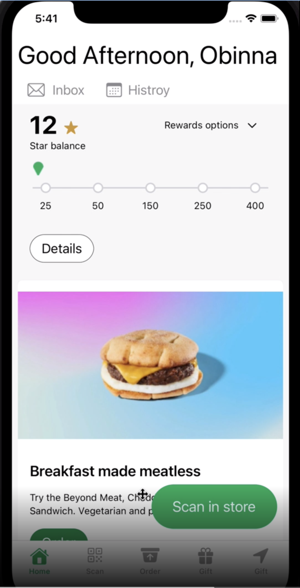 Screenshot of Starbucks clone app
